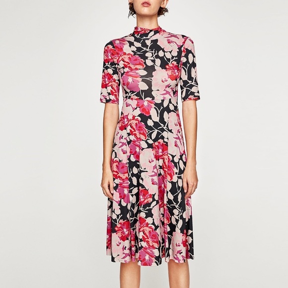 floral high neck midi dress